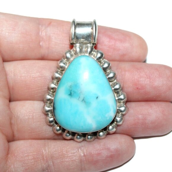 Vintage Sterling Silver Taxco Mexico Blue Stone Southwestern Sllider Penadnt - Picture 5 of 5